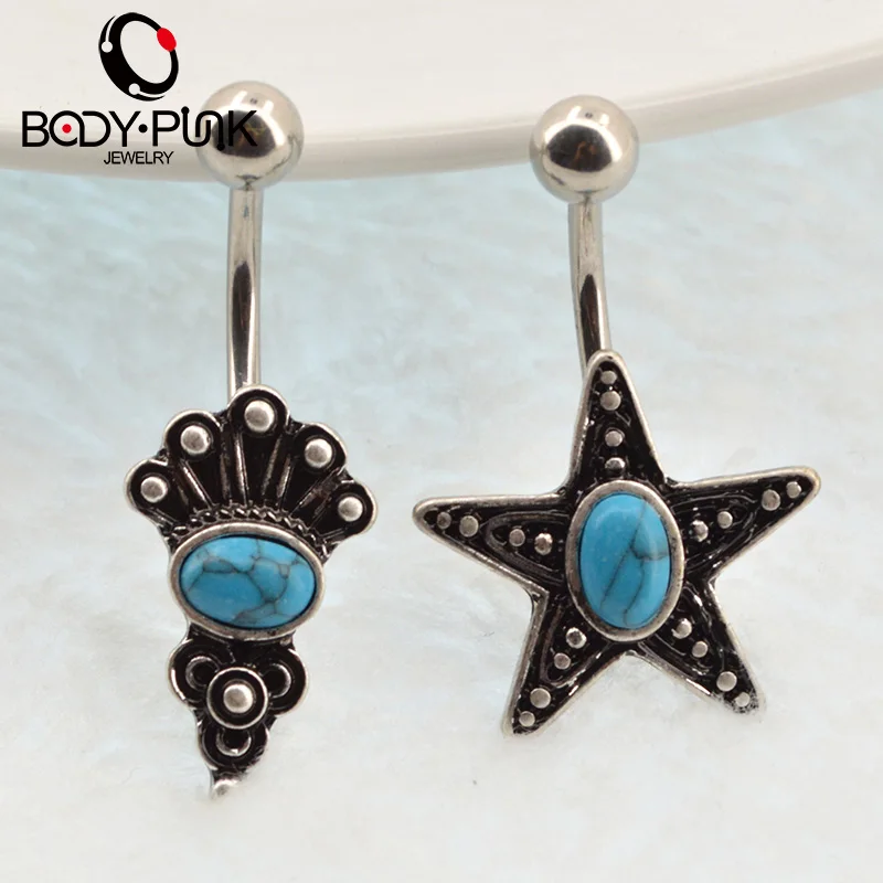 Тело панк 1 шт. центр Морская звезда ракушка кривая нержавеющая сталь пупка