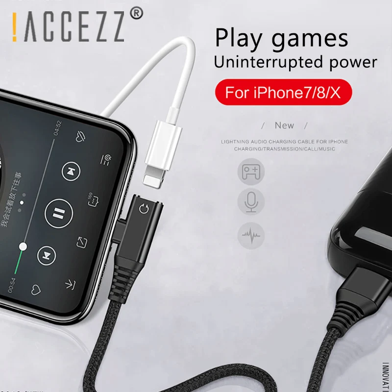 ! ACCEZZ освещение аудио зарядка двойной адаптер для iPhone X 7 8 Plus USB разветвитель AUX