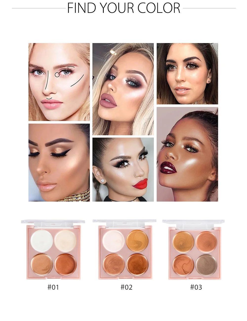 S.F. R color бронзатор и хайлайтер палитра 4 вида цветов осветляет контурный корректор