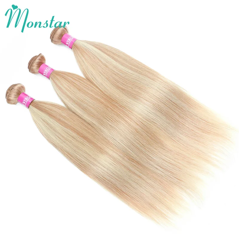 Monstar 1/3/4 шт Remy малазийские прямые волосы 26 28 30 дюймов P27/613 медовый блонд Омбре цвет