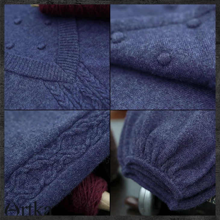 ARTKA Women'S Vintage Style Graceful Slim Turtleneck Pullovers Solid Wool Flowers Full Lantern Sleeve Winter Sweater YB15435D | Женская