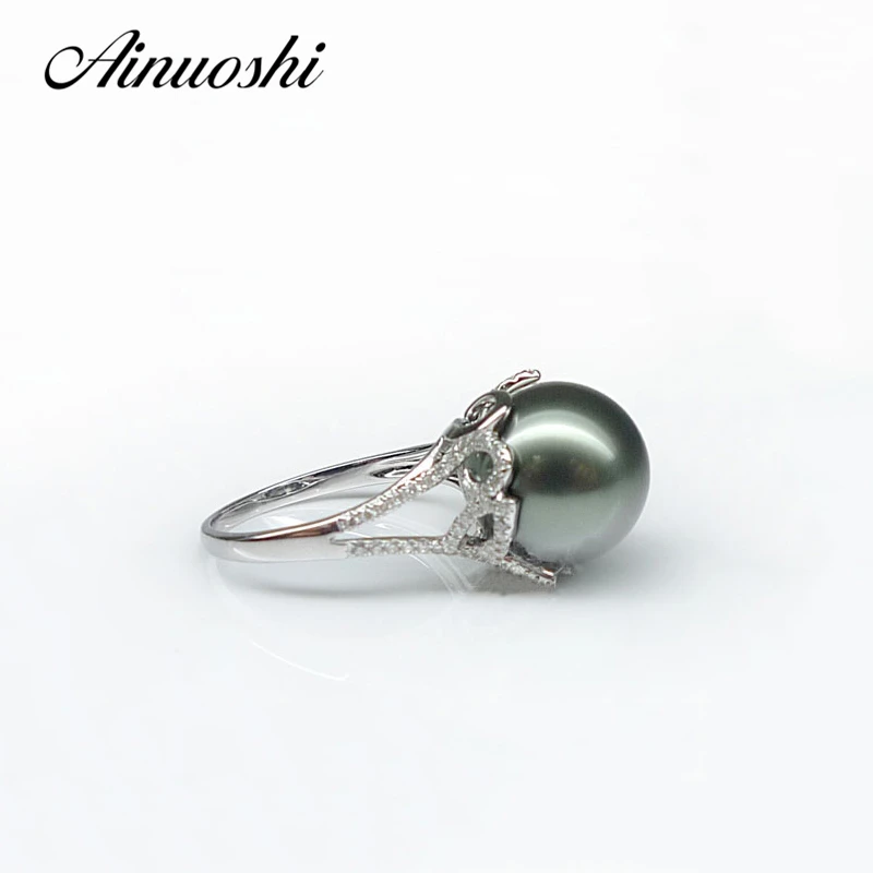 AINUOSHI, 925 пробы, серебряные, в форме листьев, жемчужные кольца, таитанский жемчуг, 11-12 мм, круглые жемчужные кольца для свадьбы, помолвки, юбилея