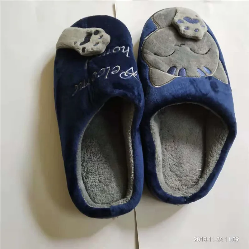 Зимние домашние тапочки обувь с рисунком кота Нескользящие мягкие зимние теплые