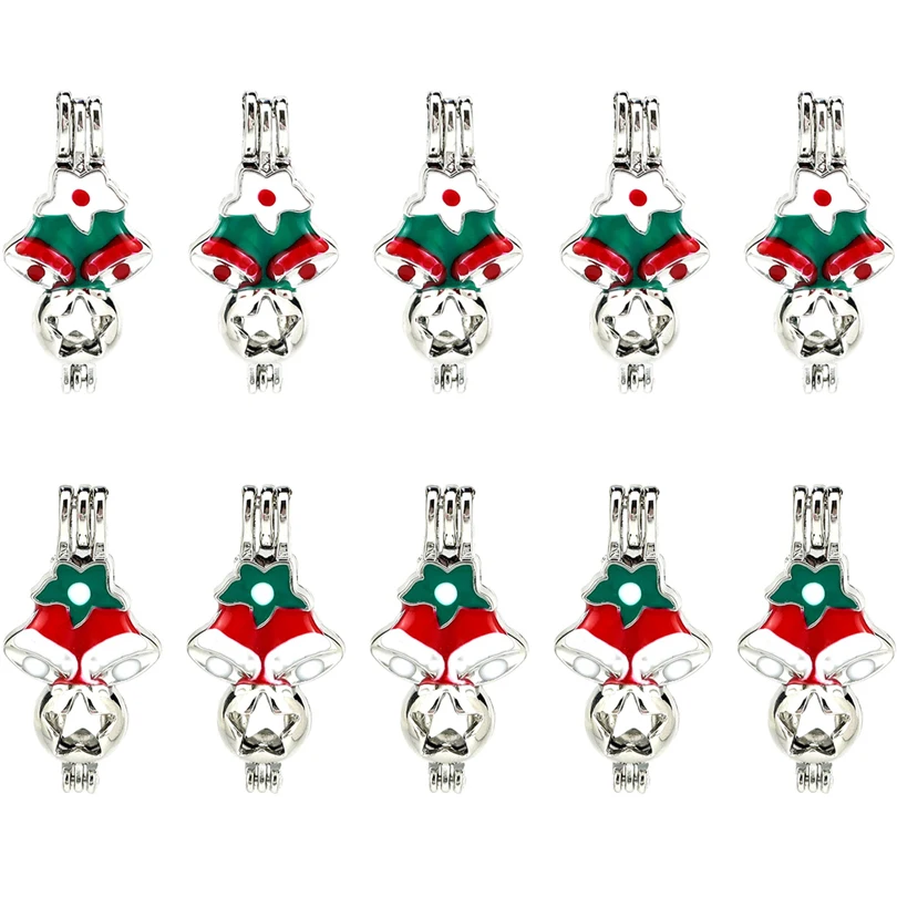 10X Colors Enamel Christmas Bells Star Beads Cage Perfume Essential Oil Diffuser Pearl Locket Pendant | Украшения и аксессуары