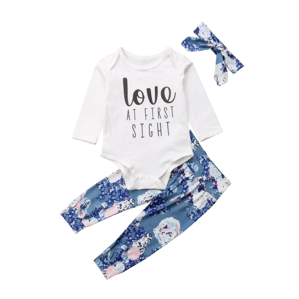 Newborn Baby Girls Boys Clothing Tops Romper Floral Pants Headbands Fall Cotton Outfit Set Clothes 0-24M | Детская одежда и обувь