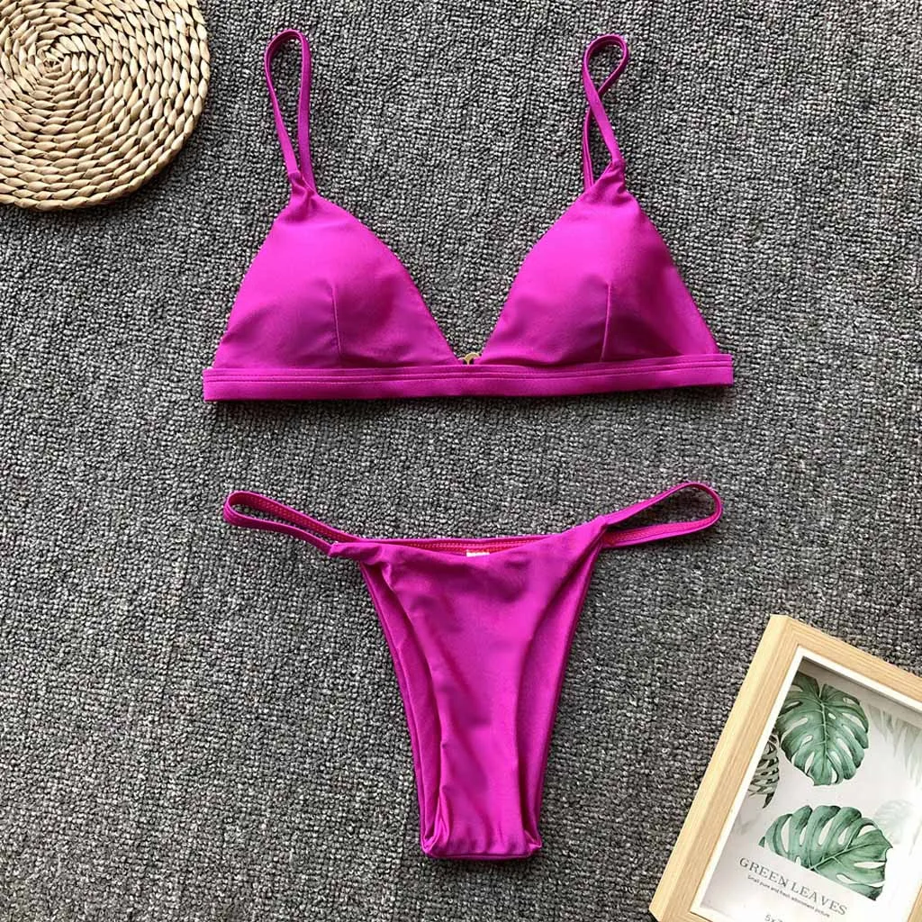 2019 Fashion Sexy Women Solid Push-Up Padded Swimwear Swimsuit Beach Bikini Set Beachwear Pure sexy bathing suit Hot A30417 | Женская