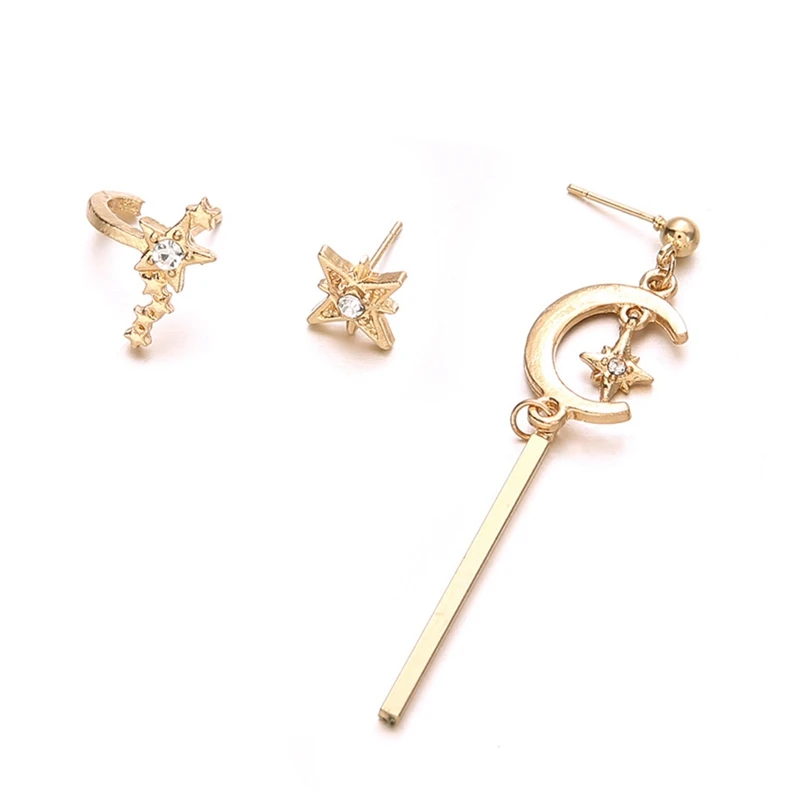 2019 Новые блестящие серьги со звездой и Луной из кристаллов очаровательные для