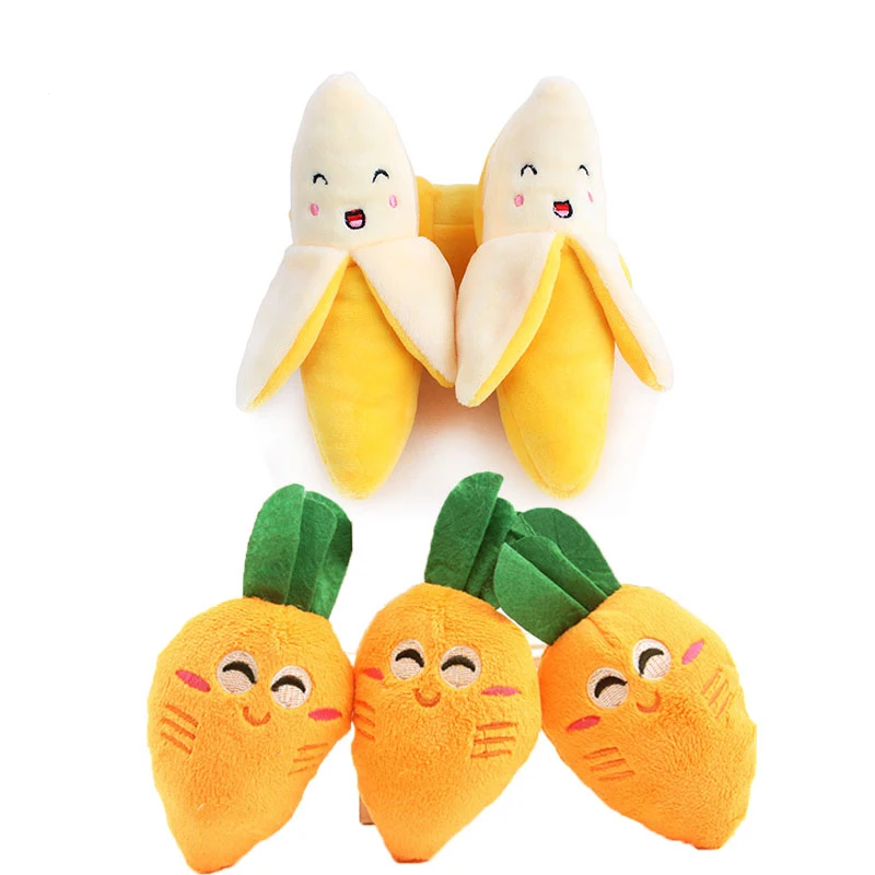 Плюшевый питомец собачка звук игрушка в форме банана клубники моркови пищащие
