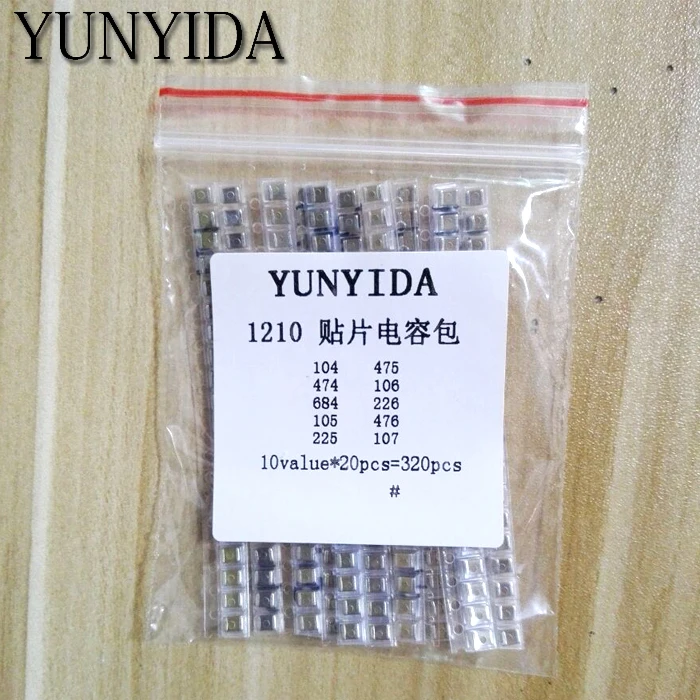1210 SMD конденсатор Ассорти комплект 10 значений * 20 шт. = 200 100нф ~ 100 мкФ набор образцов