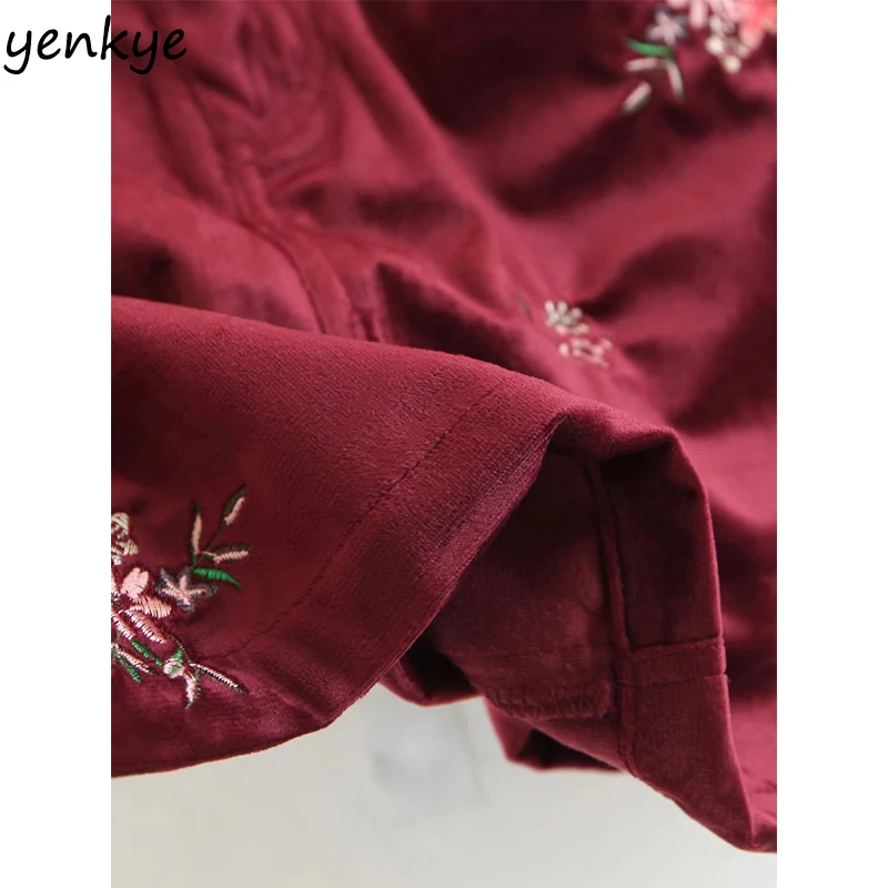 Весна 2018 Женская бархатная юбка с цветочной вышивкой мини высокой талией на