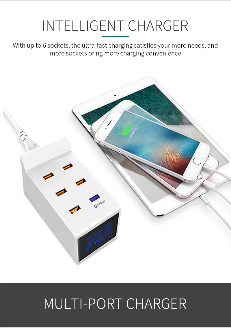 40 Вт Быстрая зарядка 3,0 Смарт USB зарядное устройство адаптер Led дисплей быстрое зарядное гнездо питания концентратор мобильный телефон путешествия настенное зарядное устройство ЕС AU