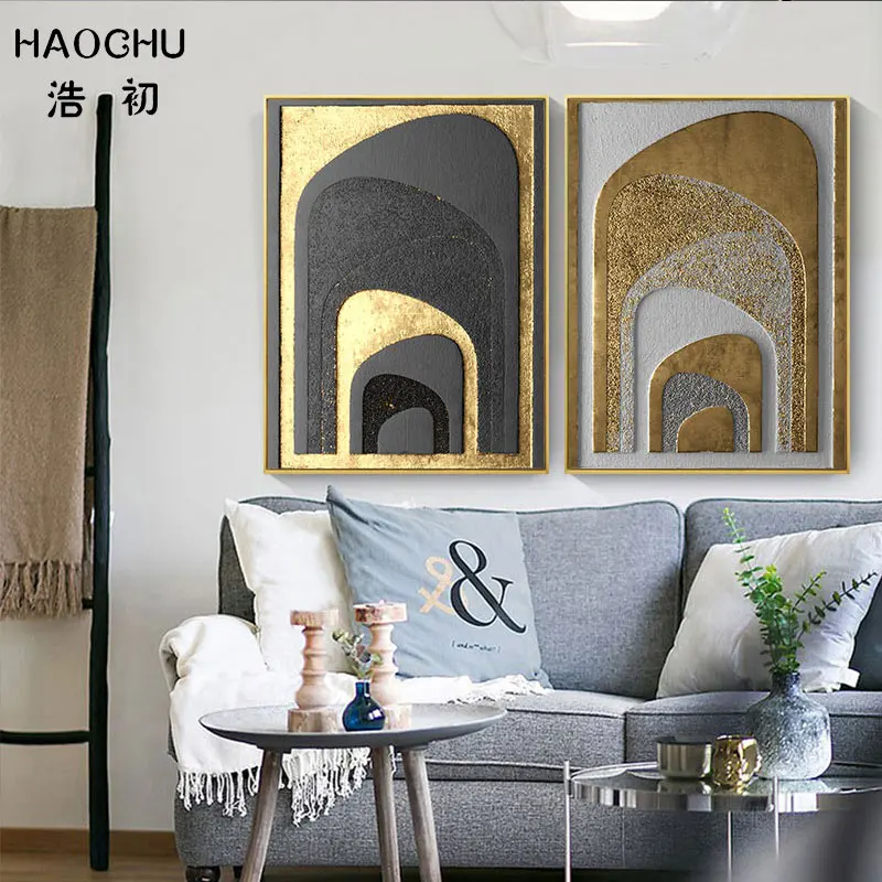 HAOCHU черные и белые Абстрактная живопись холст картины для коридора Винтаж дворец