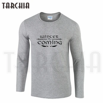 Бренд TARCHIA, европейский размер, длинный рукав, футболка, Игра престолов, зима, скоро Старк, принт, Мужская футболка, хлопок, размера плюс, Homme - Цвет: gray1