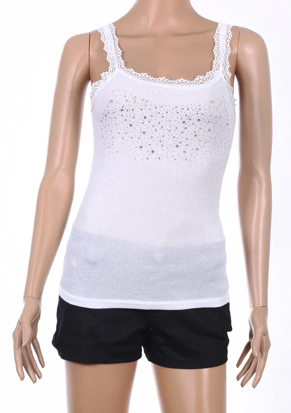 Майка женская хлопковая с кружевом и бисером 3 цвета | Женская одежда