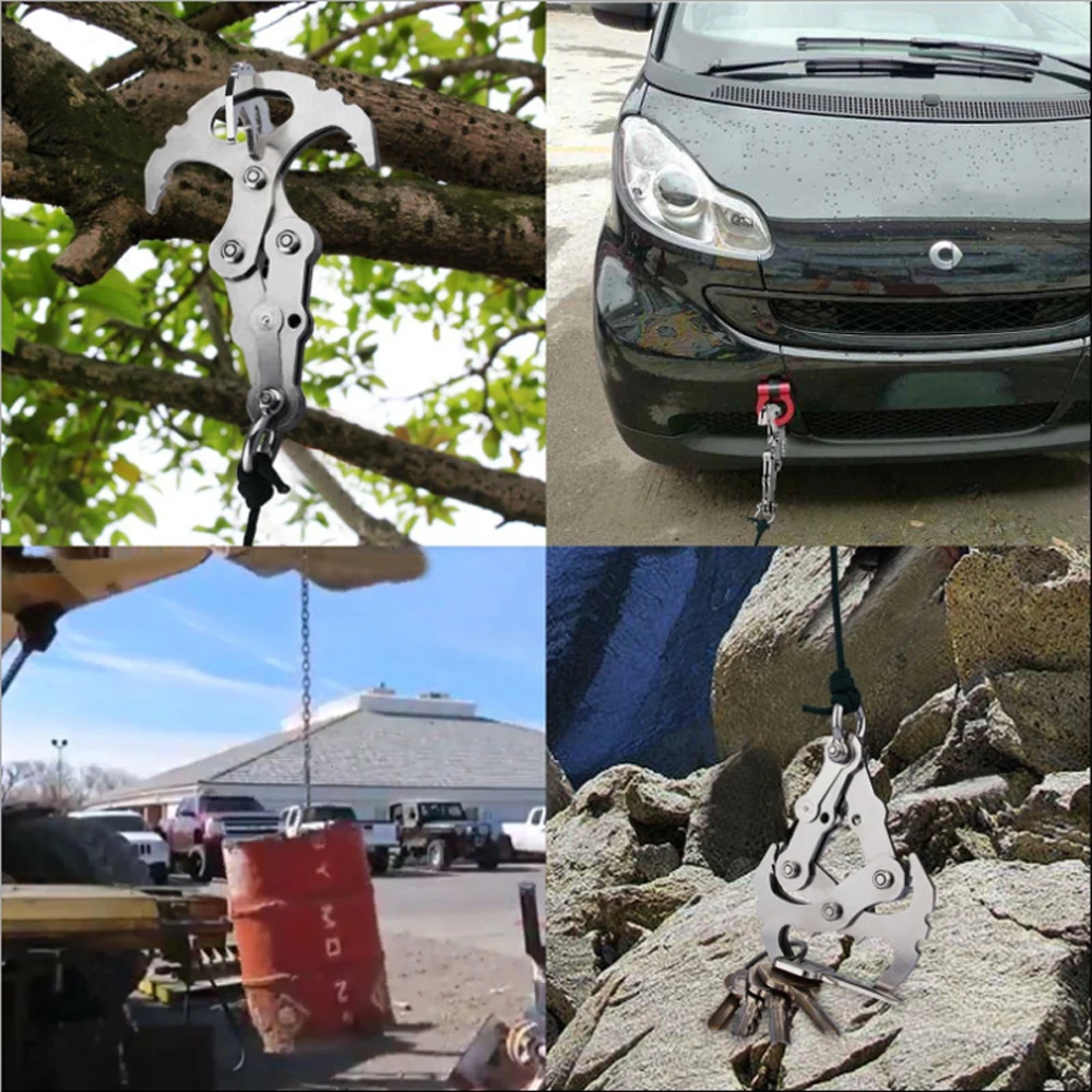 Survival Stainless Steel Folding Grappling Hook Outdoor High Performance Climbing Claw Carabiner Travel Rescue Tool | Спорт и