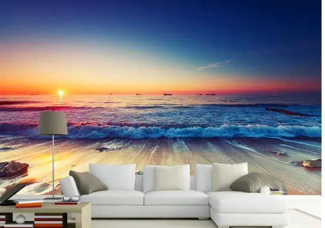 3d customized wallpaper wall Sunrise seaside scenery backdrop custom photo living | Обустройство дома