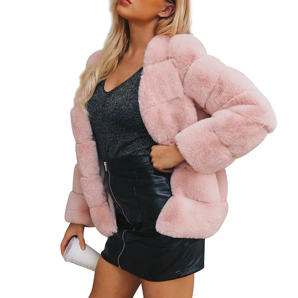 Женские меховые пальто из искусственного меха розового цвета L-3XL 2018 новая зимняя мода - элегантная теплая верхняя одежда, фейковая куртка Chaquetas Mujer.