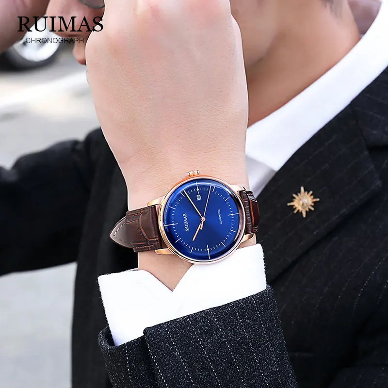 2019 new Ultra-thin simple classic men mechanical watches business waterproof watch luxury brand genuine leather automatic | Наручные