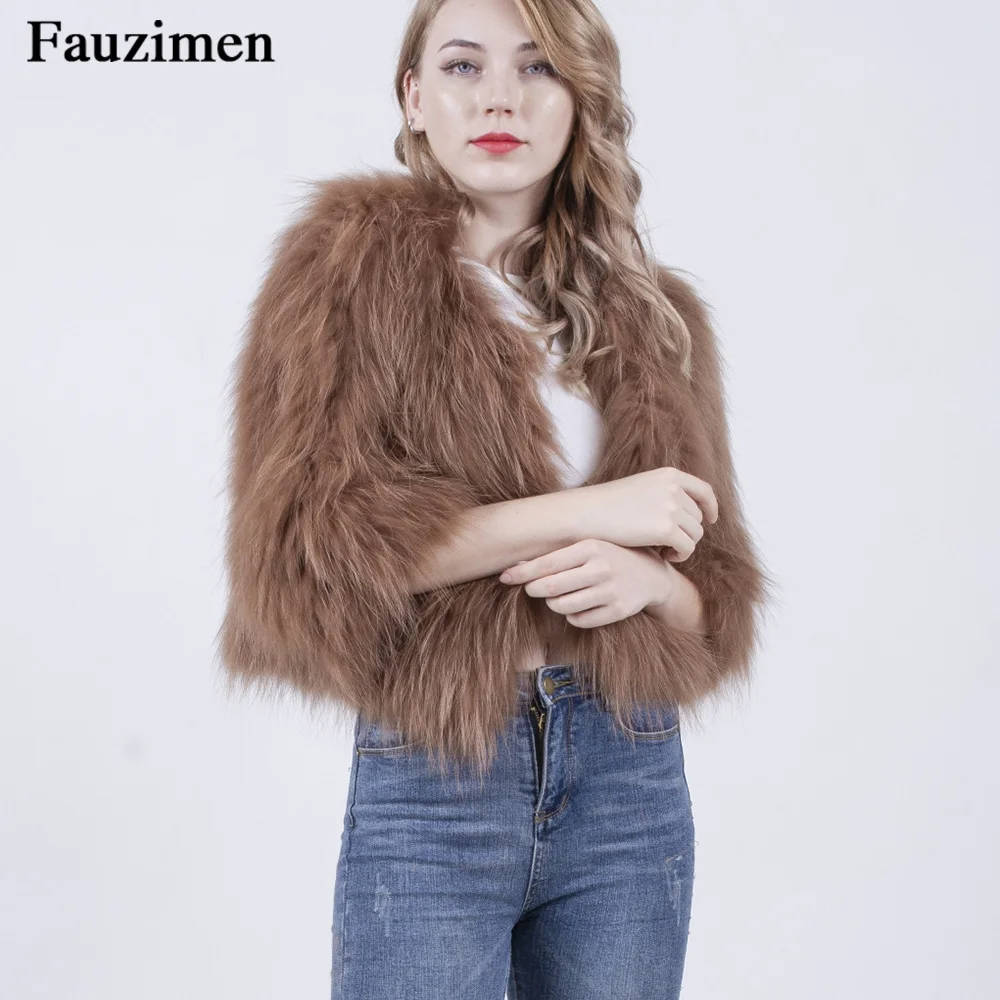 Короткая вязанная Меховая зимняя куртка пушистая теплая с длинным рукавом