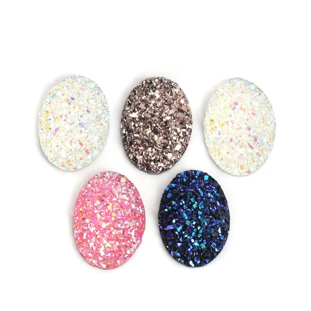 

DoreenBeads Fashion Resin Druzy/ Drusy Dome Seals Cabochon AB Color Oval At Random Jewelry DIY Findings 18mm x 13mm, 30 PCs