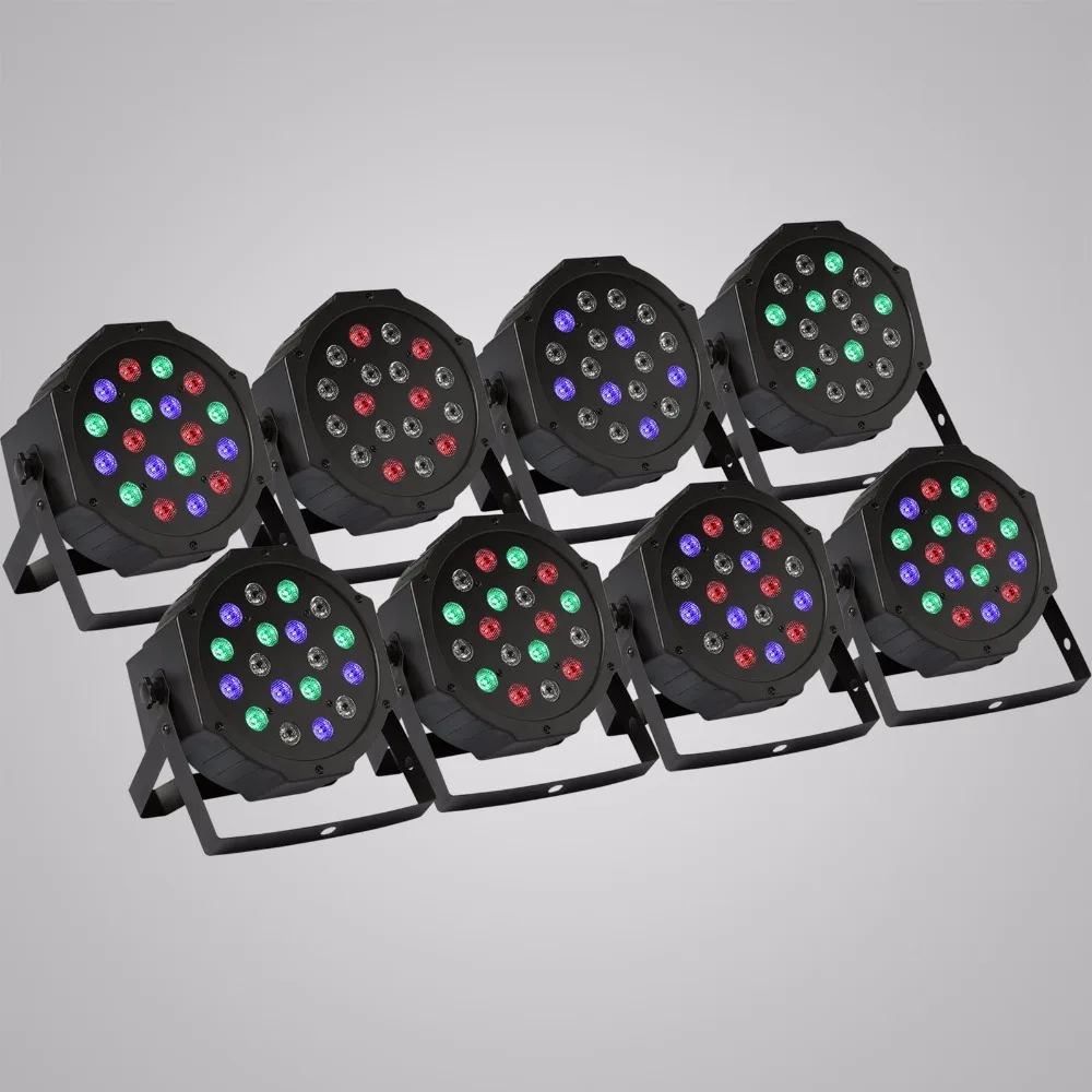 8 шт. 18X3W LED PAR64 54W тонкий Par Может DMX плоский свет RGB цветное освещение проектор