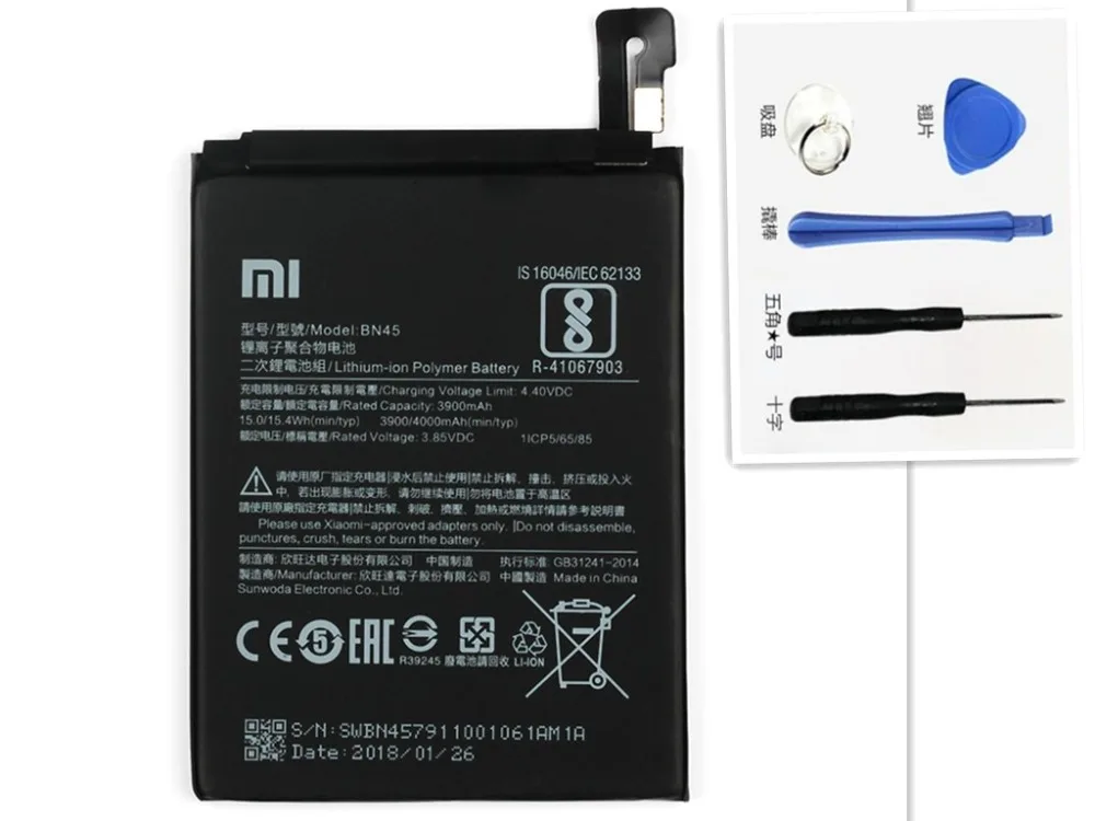 

jinsuli Xiao Mi BN45 Phone Battery For Xiaomi Mi note2 Redmi Note 5 Note5 Original Mobile Phone Batteries+Tools
