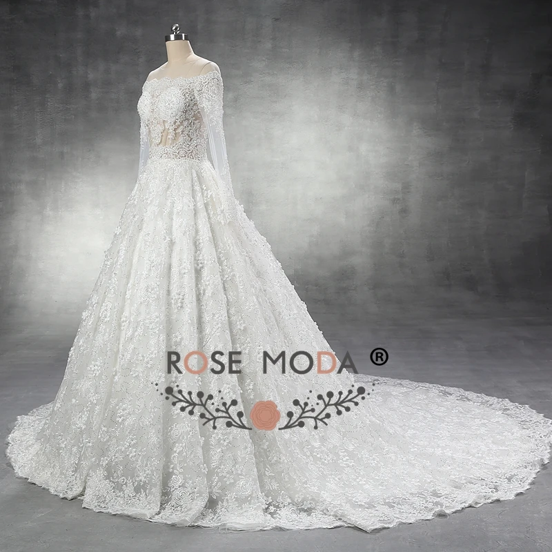 Роза Moda роскошное свадебное платье с длинными рукавами Турция 3D Цветы Кружева