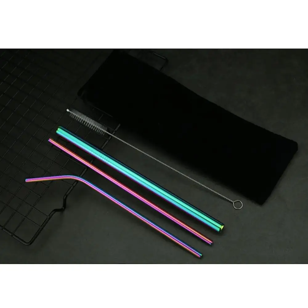 C 5pcs Drinking Straw Stainless Steel Metal Straw with 1 Cleaner Brush Drinkware Accessories For Drinks Milk Tea Coffee - Color: C