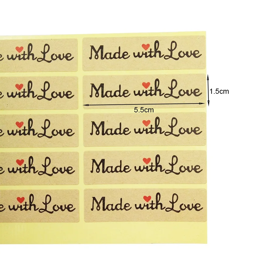 

100 Pcs/lot Cute Stickers 'Made with Love' Red Heart Rectangle Kraft Paper Seal Sticker For Homemade Gift Packaging Scrapbooking