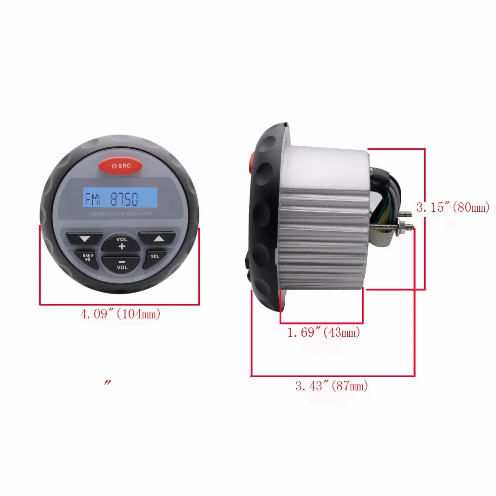 Водонепроницаемый морской стереоприемник Guage размера Bluetooth MP3 FM AM радио плеер для