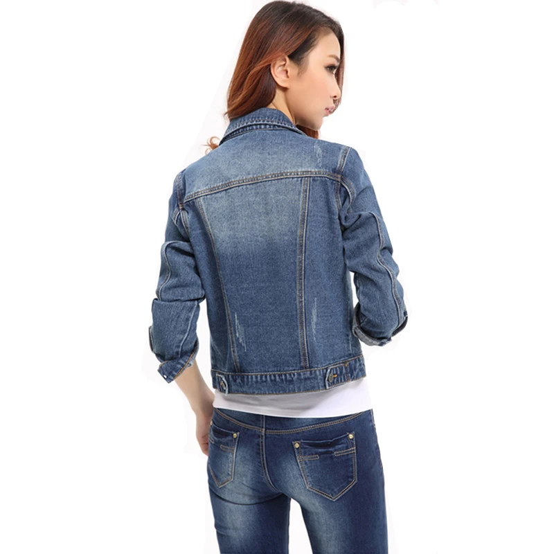 Женская джинсовая куртка с длинным рукавом облегающая короткая повседневные
