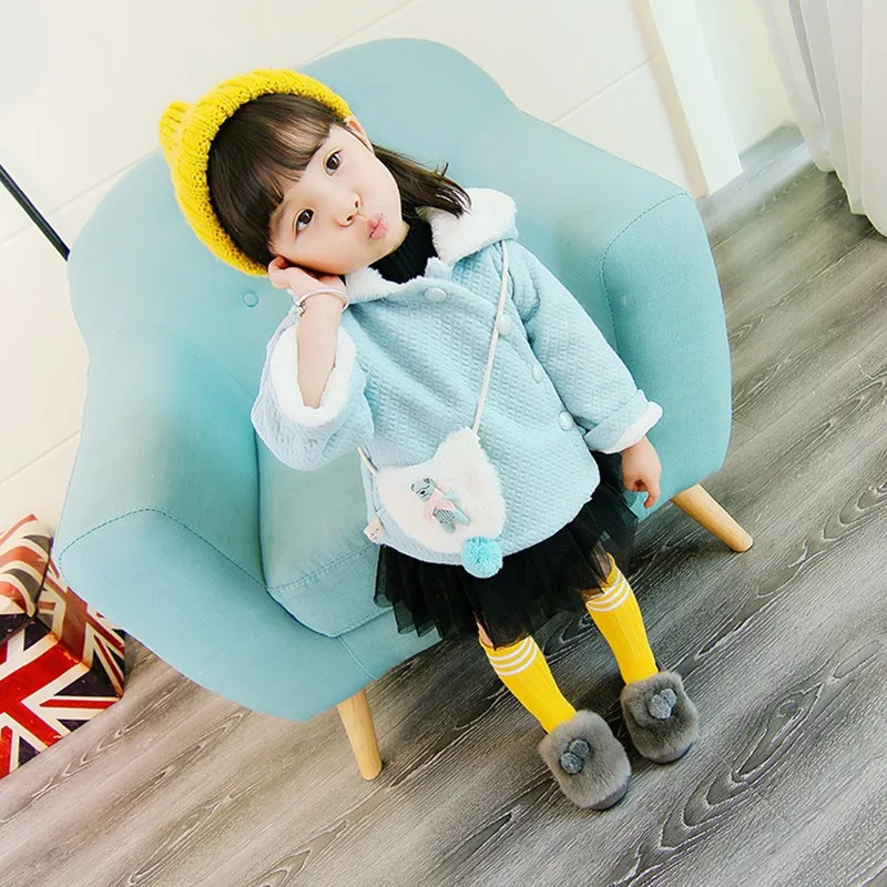 Пальто для маленьких девочек сезон осень-зима однотонная куртка с капюшоном в