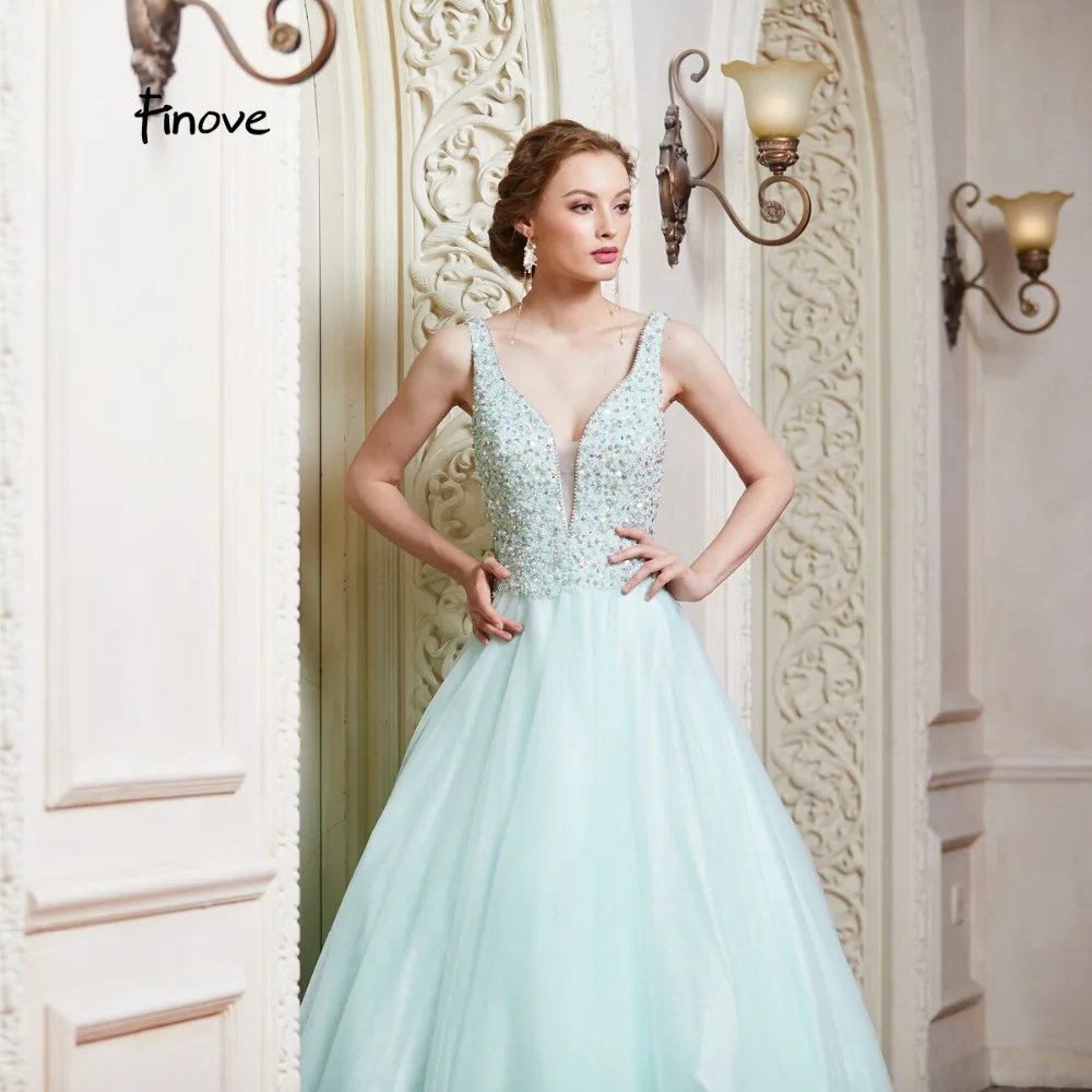 Finove New Arrivals Evening Dress Long 2020 Sexy Deep V Neck Backless Beading Crystals A Line Princess Dresses Party Gowns | Свадьбы и