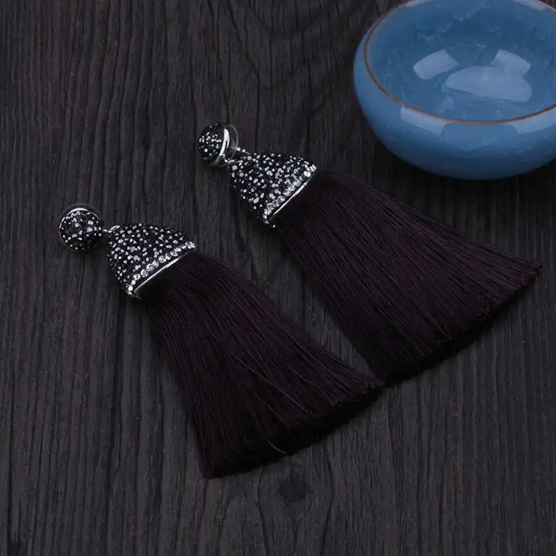 Женские длинные висячие серьги KEJIALAI черные цветные красные богемные ручной