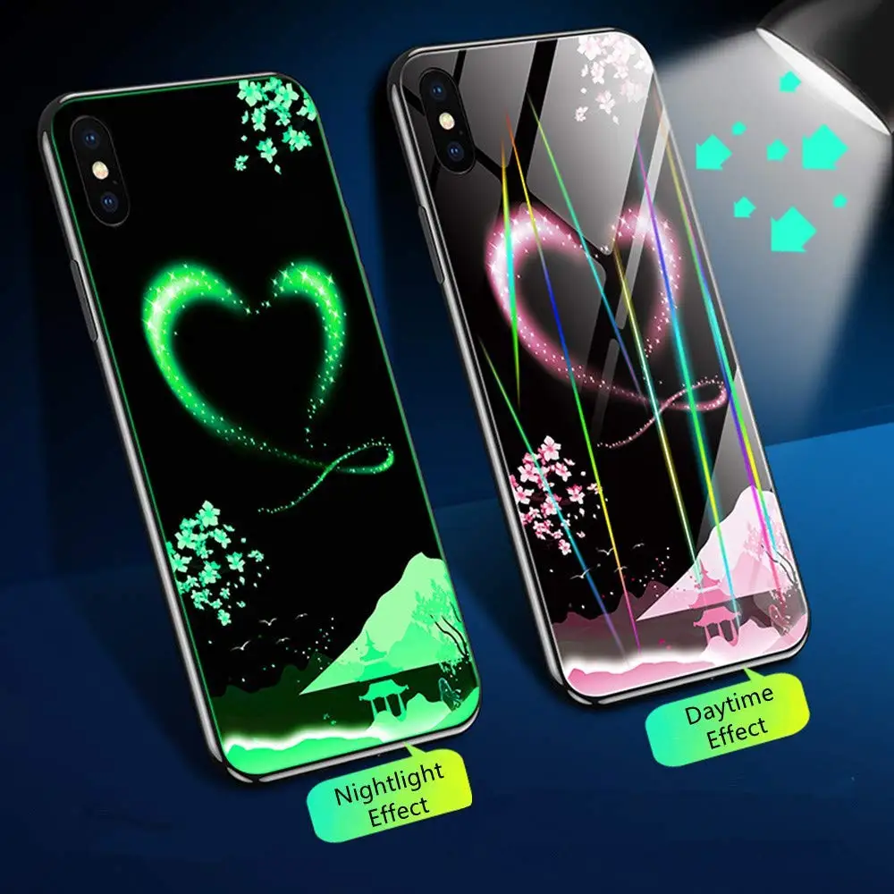 Светящийся чехол из закаленного стекла для iPhone X, 8, 7, 6, 6S Plus, роскошная стеклянная задняя крышка, чехол для телефона s, для iPhone X, XR, XS, MAX, Capa
