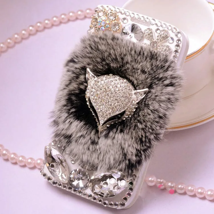 С натуральным кроличьим мехом лисы Bling кожаный бумажник делам Капа для Samsung Galaxy J5