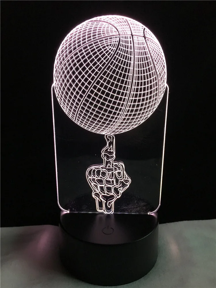 Креативная детская лампа средний Рисунок Топ Баскетбол 3D RBG ночное освещение 7