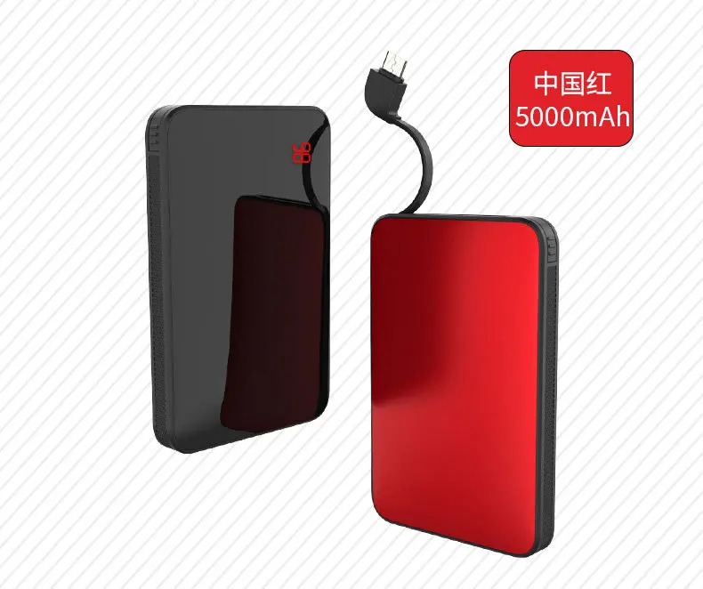 Red ЖК-дисплей mi ror экран тонкий mi ni power Bank 8000 мАч для Xiaomi mi iphone 3 в 1 Встроенная линия портативное зарядное устройство Быстрая зарядка power bank - Color: Red
