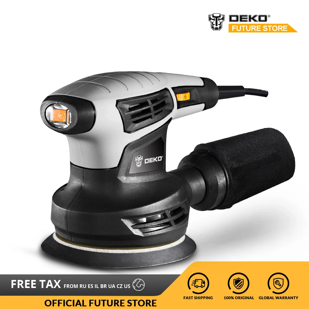 DEKO DKSD28Q1 280 Вт 125 мм Классическая случайная орбитальная шлифовальная машина с DIY эффективной системой сбора пыли для деревообработки