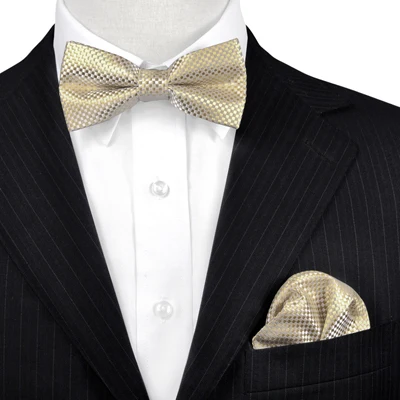 F15 BowTie Set Твердый проверенный Золотой Желтый кремовый мужской предварительно завязанный Галстук-бабочка для смокинга носовой платок шелк Регулируемый торговля Повседневный свадебный - Цвет: F15 BowTie Set