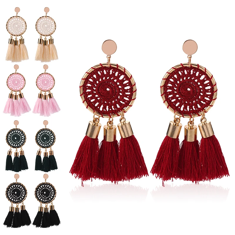 

HOCOLE Bohemian Long Tassel Earring Statement Gold Metal Round Fringed Drop Earrings For Women Fashion Jewelry Party Gifts Lady