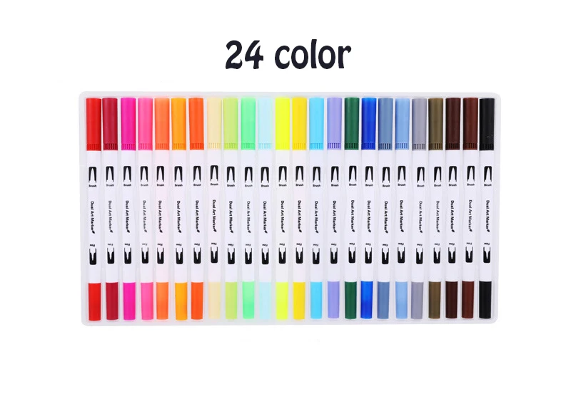 white 24 color 12/18/24/36/48/72/100 шт. Цвета маркер для рисования ручка двойной наконечник кисть отлично лайнер для рисования акварельных маркерных ручек декоративно-прикладного искусства расходные материалы - Цвет: white 24 color