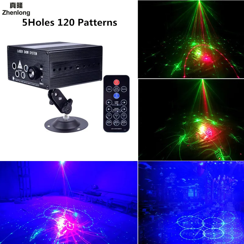 Лазерный проектор с 5 отверстиями 120 узоров DJ дискотечный свет Музыка RGB