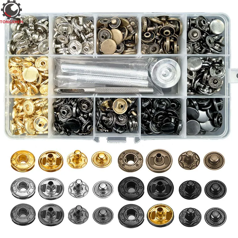 

120 Sets Snap Fasteners Kit Metal Snap Buttons Press Studs with 4 Pcs Fixing Tools 6 Color Clothing Snaps Kit for Leather Coat