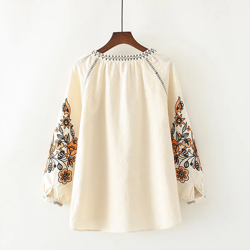 Plus Size Women Clothing Long Sleeve Cotton and Linen Blouse Shirt Casual Loose Beige Cape Shirts Cardigans Ethnic Tops Blusas |