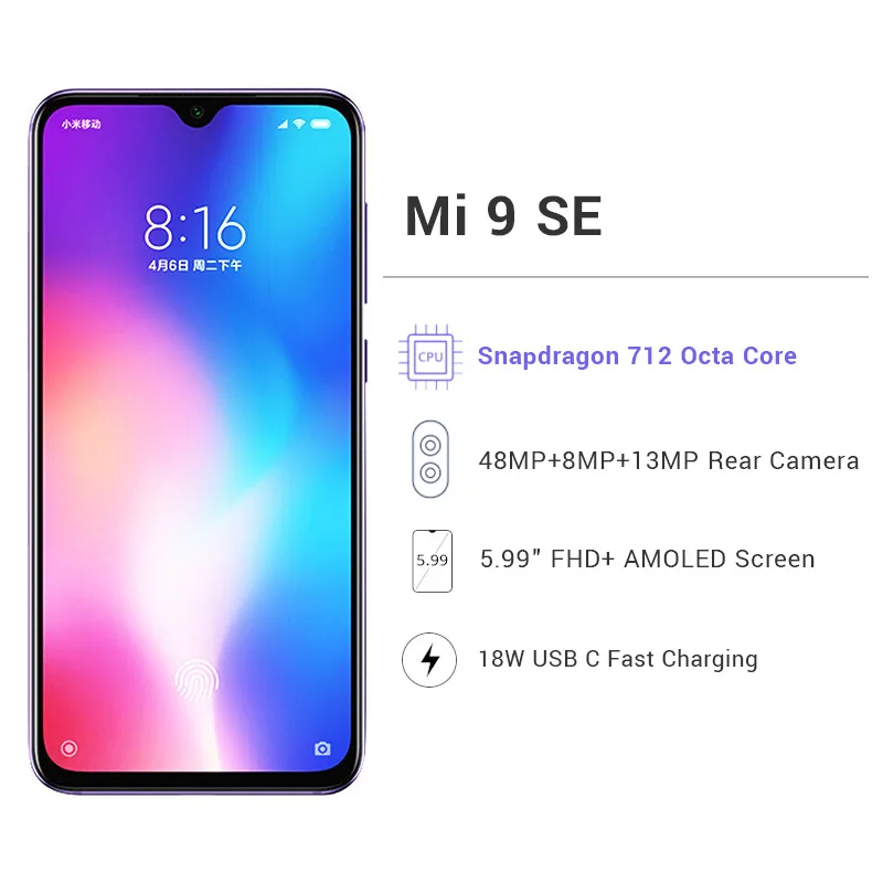 Глобальная версия Xiaomi mi 9 SE 6 ГБ ОЗУ 128 Гб ПЗУ смартфон Snapdragon 712 четыре ядра 48мп