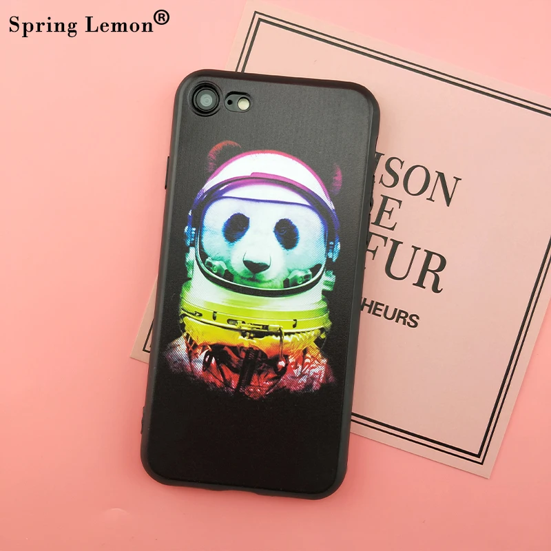 Spring Lemon for iphone 7 Interesting Astronaut Panda Soft Silicone Cover Case 7PLUS 8 8PLUS 6 6S 6PLUS PLUS 5S SE |