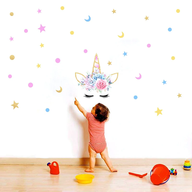 Мультфильм милые тапочки в виде единорога с изображением луны и звезд настенный