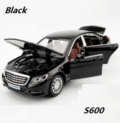 1/32 Maybach S600 литые под давлением металлические модели автомобилей, игрушечный автомобиль с имитацией, светильник с музыкой, 6 дверей, можно открыть, подарки для детей - Цвет: Black no box