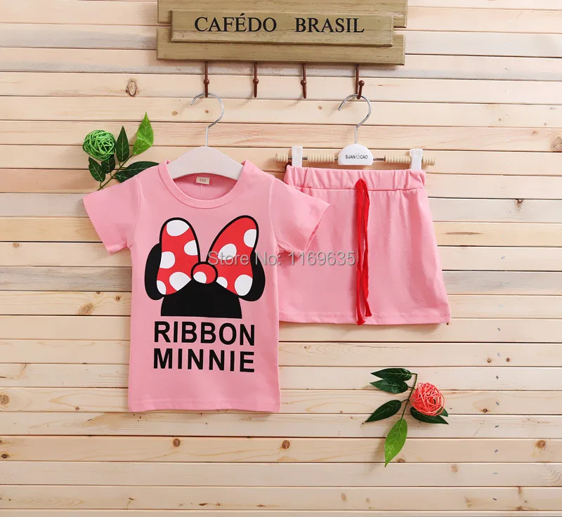 children's sets retail new 2014 child clothing Set autumn spring girl suit Minnie short sleeve T-shirt + shorts | Мать и ребенок